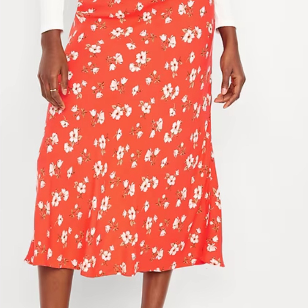 Old Navy Red Floral Midi Skirt